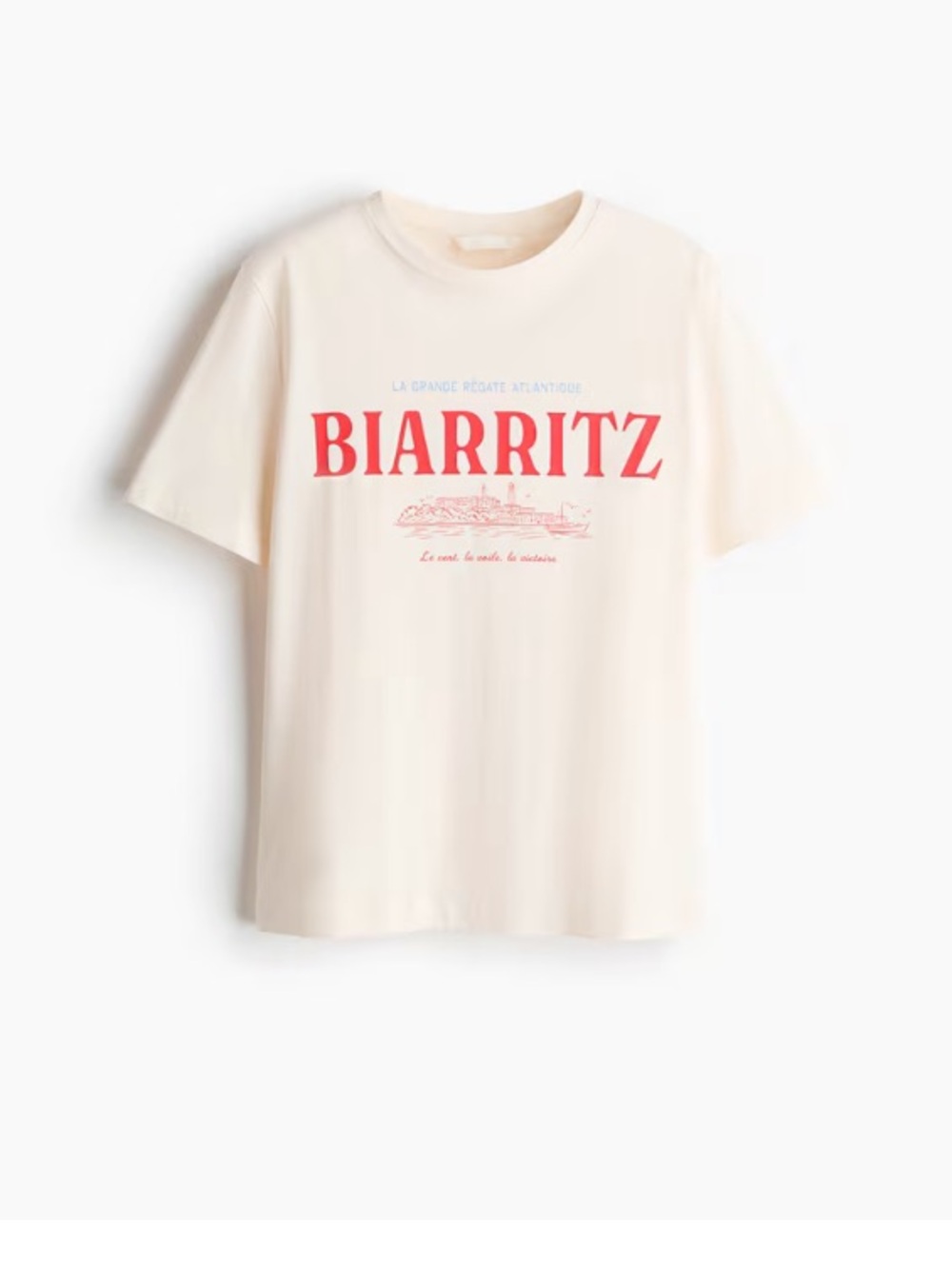 H&M Cream Tee with Red 'BIARRITZ' Graphic